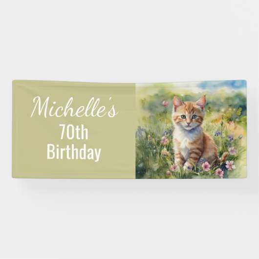 Yellow Orange Tabby Kitten Cat  70th Birthday Banner (Horizontal)