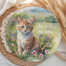 Yellow Orange Tabby Kitten Cat 70th Birthday Pappteller