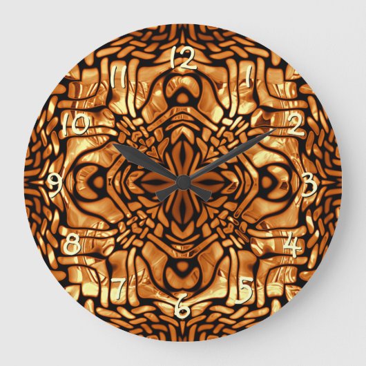 Yellow Orange Taupe Brown Angesagtes Bohemisches B Große Wanduhr (Vorderseite)