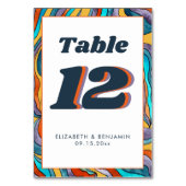 Yellow Orange Wavy Moderne Retro Groovy Wedding Tischnummer (Rückseite)