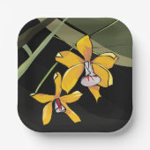 Yellow Orchid Blume Tropical Botanical Pappteller (Vorderseite)