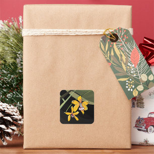 Yellow Orchid Blume Tropical Botanical Quadratischer Aufkleber