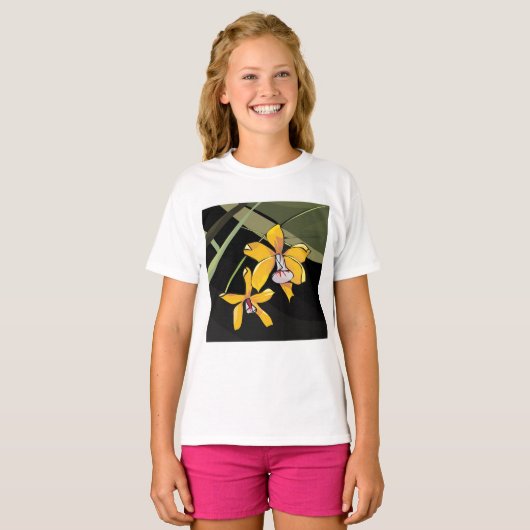 Yellow Orchid Blume Tropical Botanical T-Shirt (Vorne ganz)