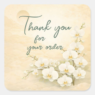 Yellow orchid Thank You For your order Quadratischer Aufkleber