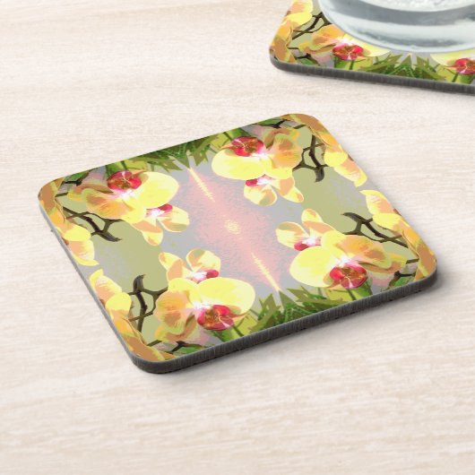 Yellow Orchids Pattern Untersetzer (Linke Seite)