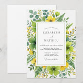 Yellow Organic Botanical Wedding Einladung (Vorne/Hinten)