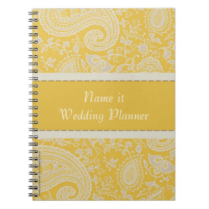 Yellow Paisley Indian Damask Hochzeitsplaner Notizblock