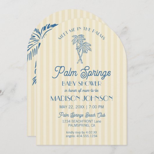 Yellow Palm Spring Pastel Beach Cabana Babydusche Einladung (Vorne/Hinten)
