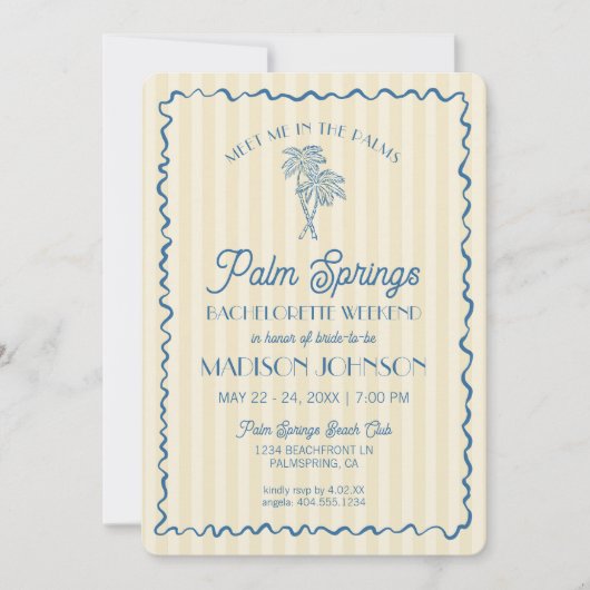 Yellow Palm Spring Pastell Beach Junggeselinnen-Ab Einladung (Vorderseite)