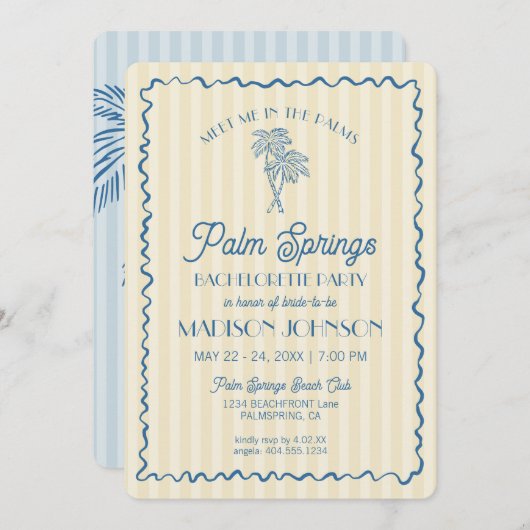 Yellow Palm Spring Pastell Beach Junggeselinnen-Ab Einladung (Vorne/Hinten)