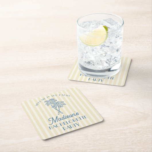 Yellow Palm Spring Pastell Beach Junggeselinnen-Ab Rechteckiger Pappuntersetzer (Vor Ort)