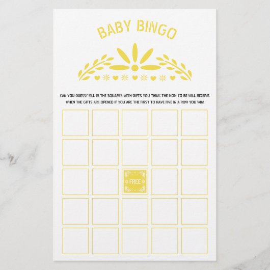 Yellow Papado Picado Baby Boy Dusche Bingo Spiel Flyer (Vorne)