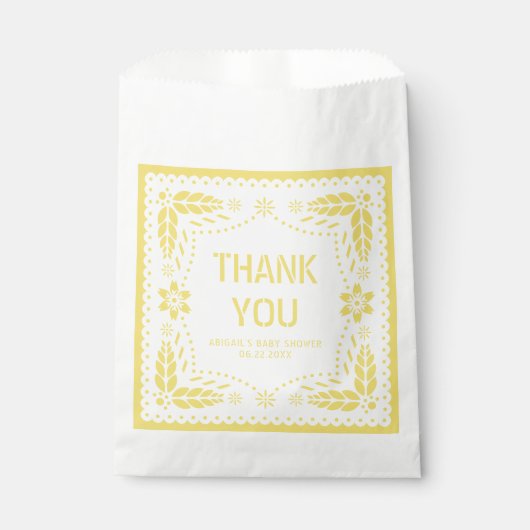 Yellow papel picado Danke Baby Dusche Geschenktütchen (Vorderseite)