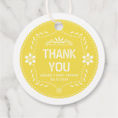 Yellow papel picado Vielen Dank Baby Boy Dusche Geschenkanhänger (Rückseite)