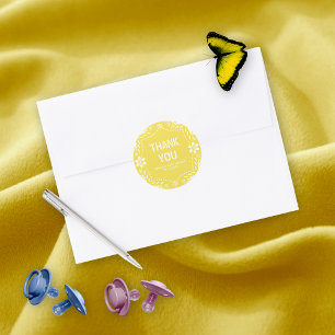 Yellow papel picado Vielen Dank Baby Girl Dusche Runder Aufkleber