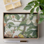 Yellow Parakeet Perched on Tropical Flowers Branch Seidenpapier (Geschenk)