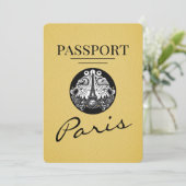 Yellow Paris Passport Save the Date (Stehend Vorderseite)