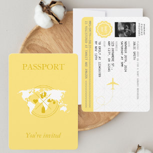 Yellow Passport Travel Boy Baby Dusche Weltkarte I Einladung