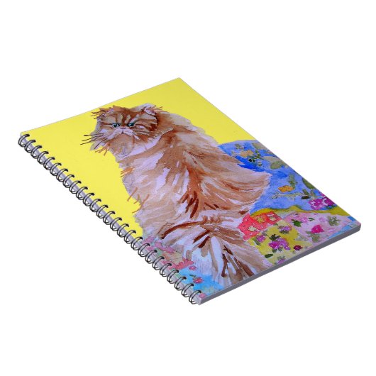 Yellow Patchwork Quilt Fluffy Cat Katzen Notebook Notizblock (Rechte Seite)