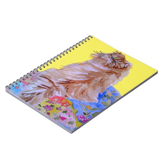 Yellow Patchwork Quilt Fluffy Cat Katzen Notebook Notizblock (Linke Seite)