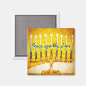 Yellow Peace Sparkle Shine Script Hanukkah Menorah Magnet (Vorderseite/Rückseite)