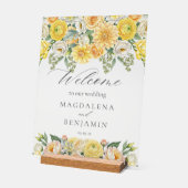 Yellow Peach Flowers Sage Greenery Wedding Welcome Acrylschild (Winkel)