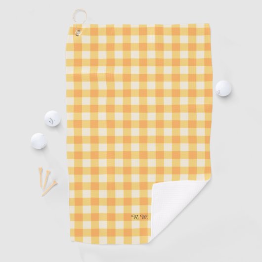 Yellow Peach Gingham Kariert Golfhandtuch (Insitu)