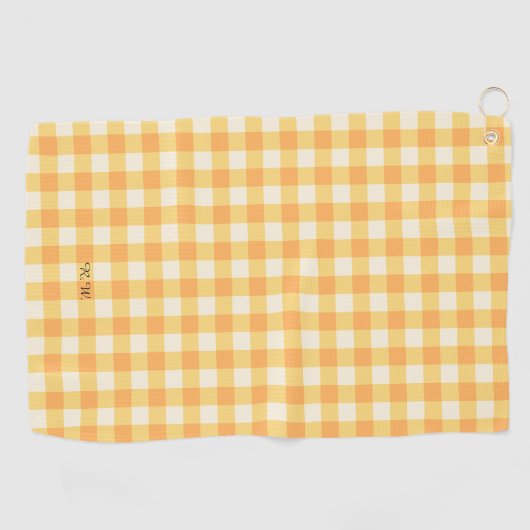 Yellow Peach Gingham Kariert Golfhandtuch (Horizontal)