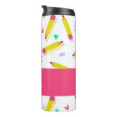 Yellow pencils and scrabbles on white thermosbecher (Nach rechts gedreht)