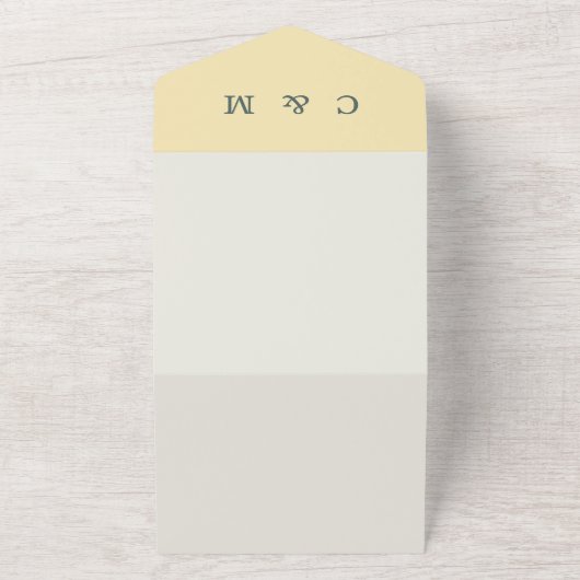 Yellow Peonies Aquamarin & Cream Wedding No Parter All In One Einladung (Außenbereich)