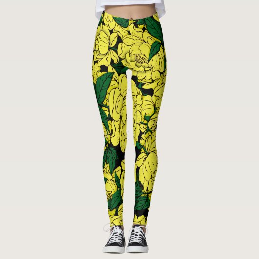 Yellow Peonies Leggings (Vorderseite)