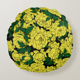 Yellow Peonies Rundes Kissen