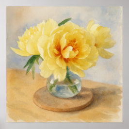 Yellow Peonies – Watercolor Art Print Poster