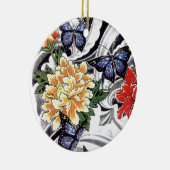 Yellow Peony and Butterfly Tattoo Design Keramik Ornament (Rechts)