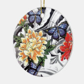 Yellow Peony and Butterfly Tattoo Design Keramik Ornament (Links)