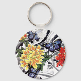 Yellow Peony and Butterfly Tattoo Design Schlüsselanhänger