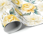 Yellow Peony and Chrysanthemum Floral Watercolor Geschenkpapier (Rolleneckpunkt)