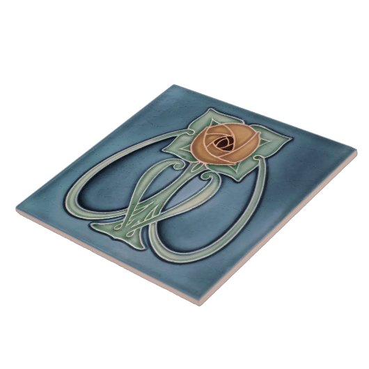 Yellow Peony Blue Deco Art Nouveau Art Deco Fliese (Seite)