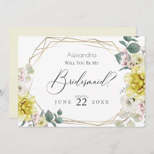 Yellow Peony Blume werden Sie meine Bridesmaid sei Einladung (Vorne/Hinten)
