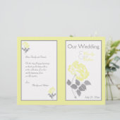 Yellow Peony on White mit Gray Wedding Program (Stehend Vorderseite)