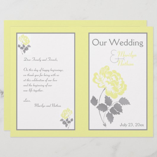 Yellow Peony on White mit Gray Wedding Program (Vorne/Hinten)