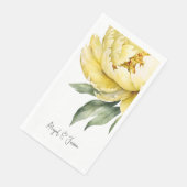 Yellow Peony Personalized Names Wedding Serviette (Ecke)