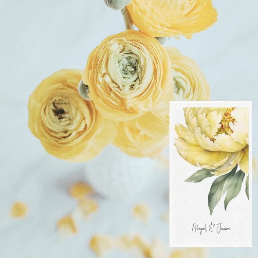 Yellow Peony Personalized Names Wedding Serviette