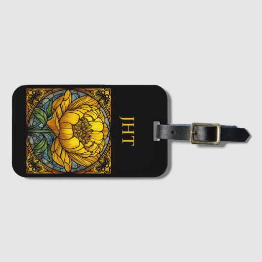 Yellow Peony Stained Glass Gepäckanhänger (Vorderseite (Horizontal))
