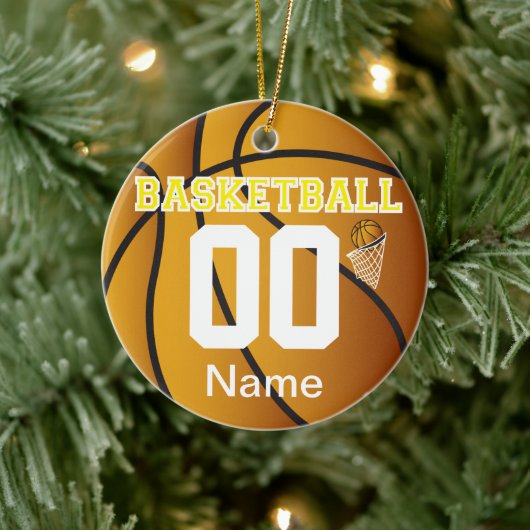 Yellow Personalize Basketball Number Ornament (Baum)