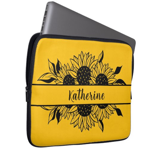 Yellow Personalized line drawn sunflowers Laptopschutzhülle (Vorne Rechts)
