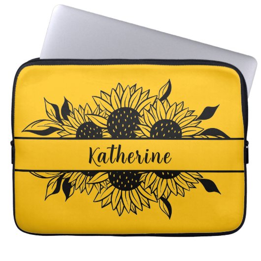 Yellow Personalized line drawn sunflowers Laptopschutzhülle (Vorderseite)