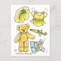 Yellow Petunia Teddy Bear Paper Doll niedliche Pos