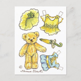 Yellow Petunia Teddy Bear Paper Doll niedliche Pos Postkarte