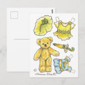 Yellow Petunia Teddy Bear Paper Doll niedliche Pos Postkarte (Vorne/Hinten)